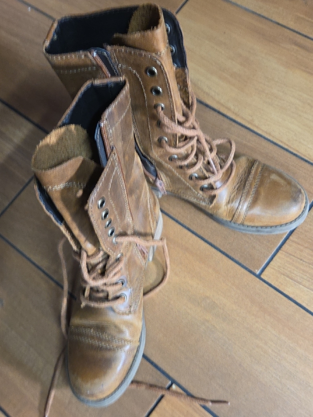 Steve Madden Brown Leather Lace-Up Combat Boots